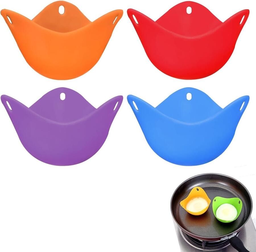 Vellaro Eierkoker Rood Paars Oranje Blauw Siliconen Herbruikbare Pocheerbekers voor Airfryer en Magnetron