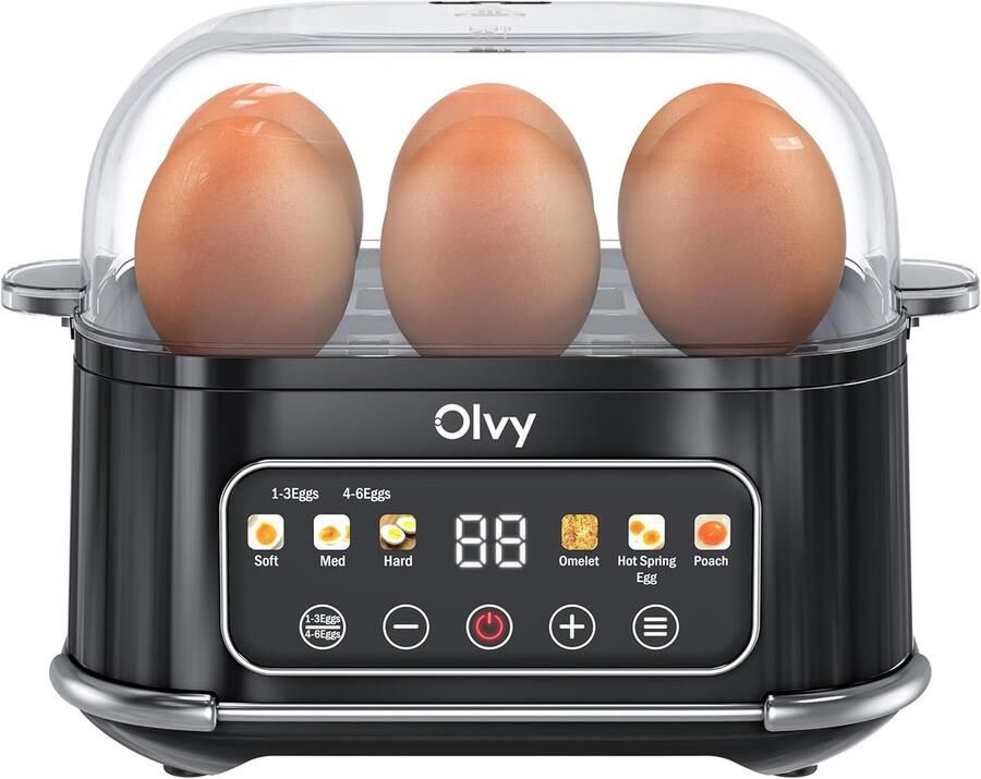 Vellaro Eierkoker Wit 6-in-1 Elektrische Eierkoker met LCD Timer en Pocheerfunctie Voor 6 Eieren