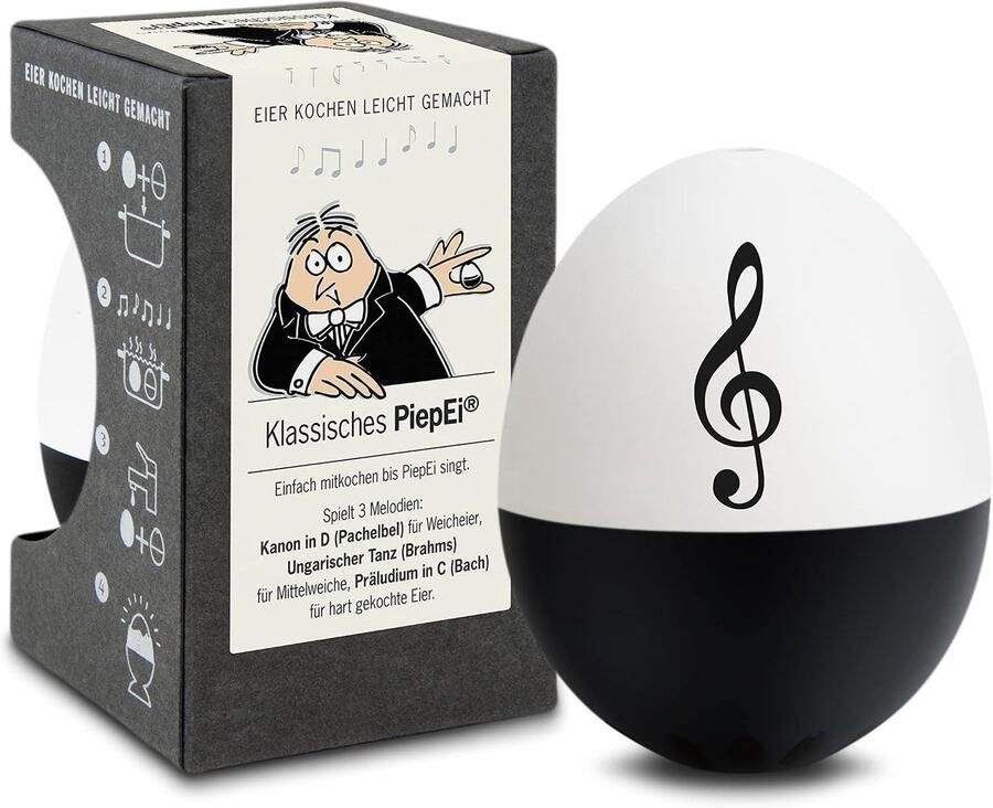 Vellaro Eierkoker Wit Kooktijdmeter met Muziek voor 3 Hardheden Thermische Zingtimer voor Perfecte Eieren
