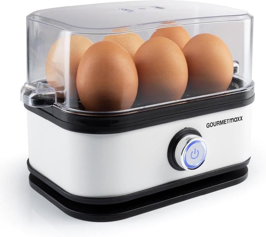 Vellaro Eierkoker Wit Voor 6 Eieren Met 3 Hardheidsgraden en Eierprikker Voor Familieontbijt