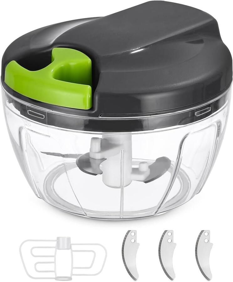 Vellaro Eiersnijder hakmolen Grijsgroen 520 ml Handmatige groente- en fruithakmachine met trekkoord Voor keukengebruik