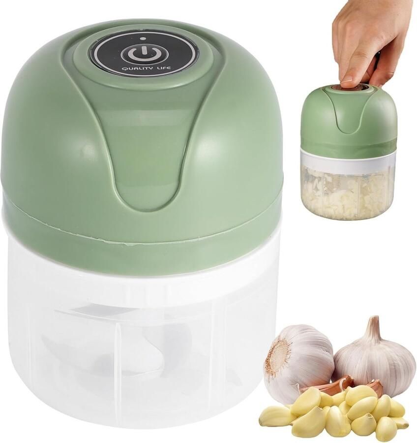 Vellaro Eiersnijder hakmolen Groen 250 ml Elektrische Mini Keukenmachine met 6 Messen Voor Thuis en Camping