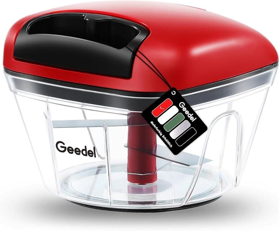 Vellaro Eiersnijder hakmolen Rood 500 ml Handmatige groentehakmolen met 3 roestvrijstalen messen Voor keuken en koken