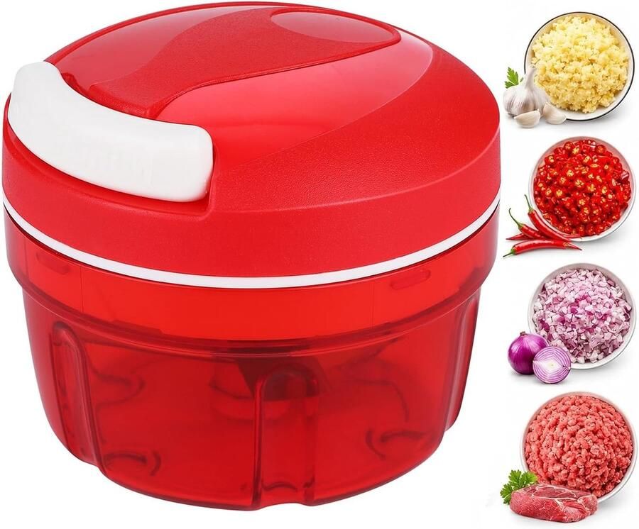 Vellaro Eiersnijder hakmolen Transparant 300 ml Handmatige hakmolen met RVS messen Voor Keuken en Koken