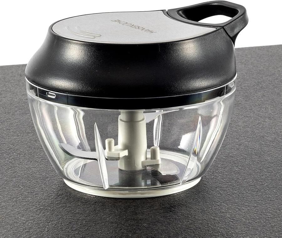 Vellaro Eiersnijder hakmolen Transparant 500 ml Handmatige hakmolen met Japans stalen messen Voor uien kruiden en noten