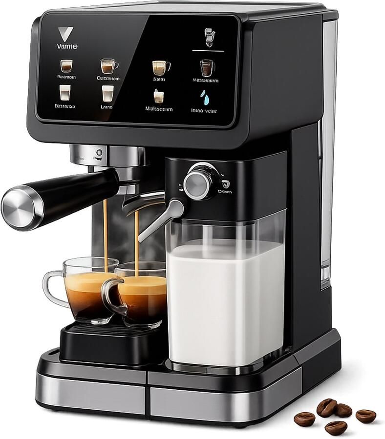 Velmio Espressomachine 20 Bar – Koffiemachines Met Melkopschuimer Stoommachine Cappuccino Zelfreinigend Koffiezetapparaat 1 5L Watertank