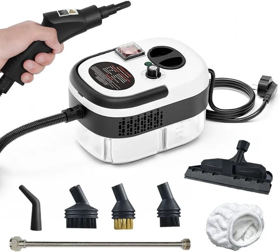 Velmio Stoomreiniger 2500W Hoge Druk Watertank 1200 ML 6 Standen Afzuigkap Auto Vloer Badkamer Reiniging Wit