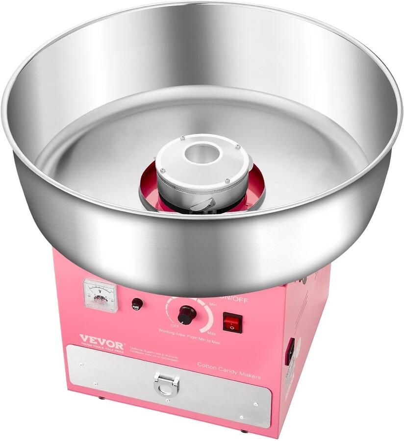 Velmio Suikerspinmachine Suikerspinmaker RVS Roze Professioneel Instelbaar Gebruiksvriendelijk Feest 38 cm