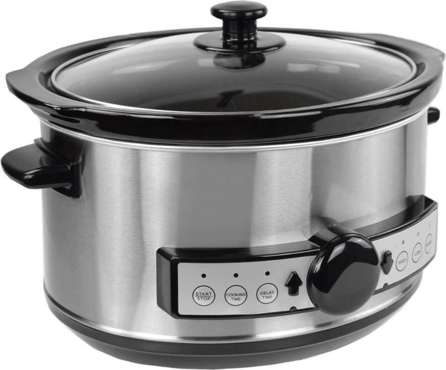 Veltro Slowcooker met Timer Keramische Binnenpan Hotpot Zilver