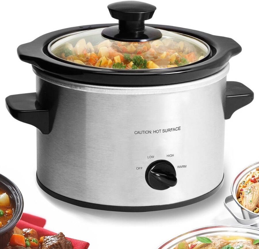 Veltro Slowcooker met Timer Keramische Binnenpan Hotpot Zilver