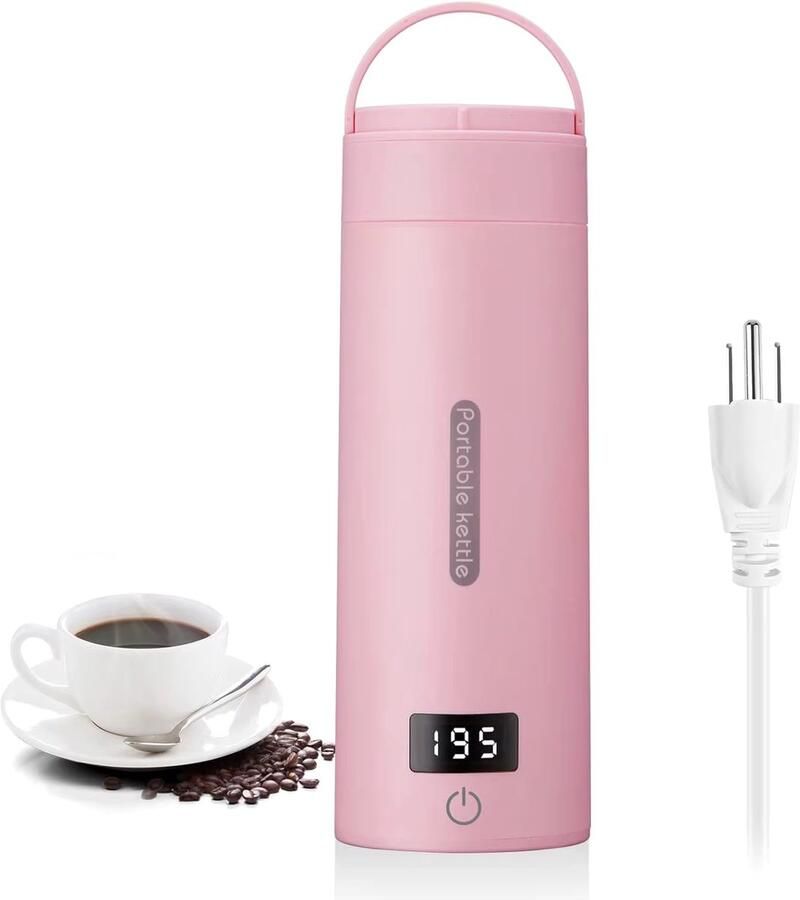 Vendoria Mini Elektrische Reiswaterkoker – Draagbaar en Compact – Geschikt voor Thee en Koffie – Voor Auto Hotel Camper en Werk Roze - Foto 2