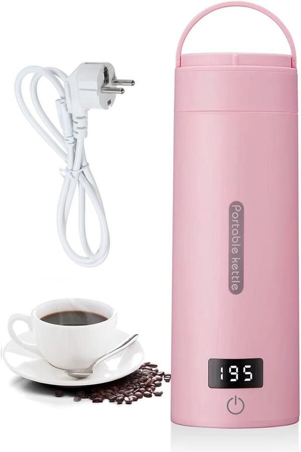 Vendoria Mini Elektrische Reiswaterkoker – Draagbaar en Compact – Geschikt voor Thee en Koffie – Voor Auto Hotel Camper en Werk Roze