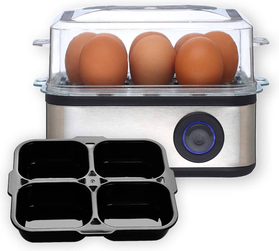 Venga Electrisch eierkoker ! Multifunctionele eierkoker met inzetstuk voor gepocheerde eieren Koken en pocheren Roestvrijstaal geschikt voor 8 eieren