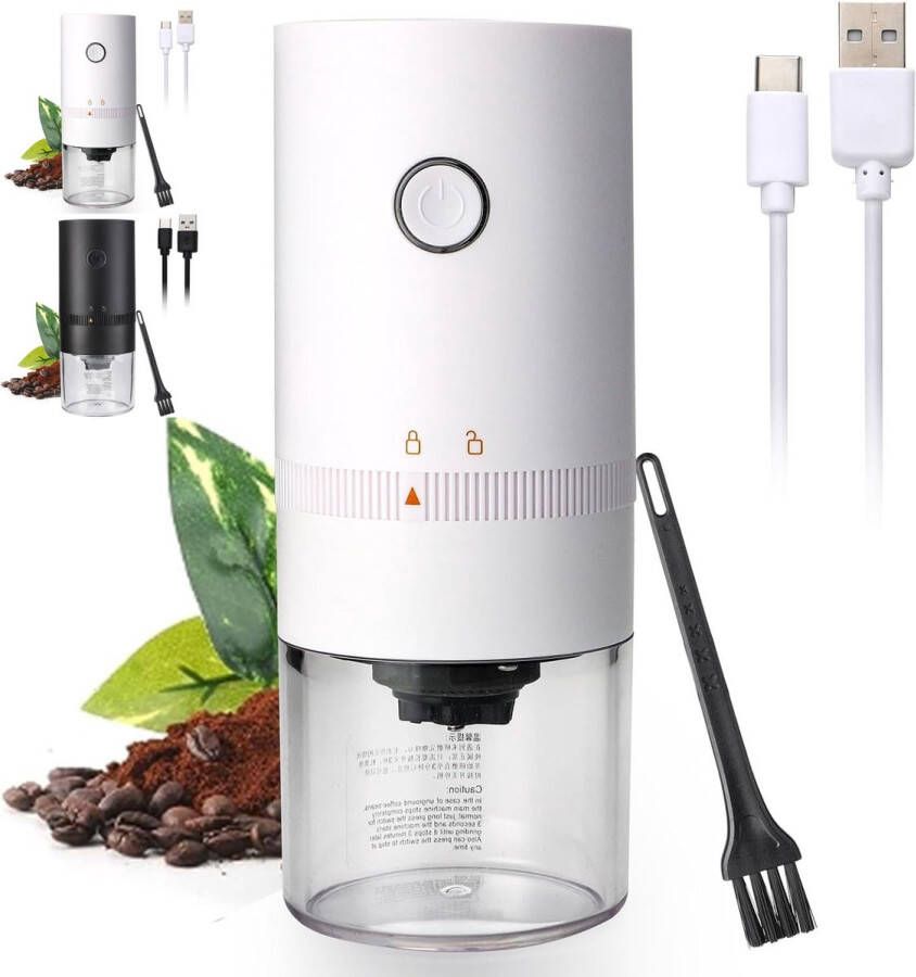 Elektrische koffiemolen- draagbaar- kleine koffiemolen- oplaadbaar-grove korrelinstellingen- elektrisch maalapparaat met keramische kern voor koffiebonen- granen en specerijen- Wit