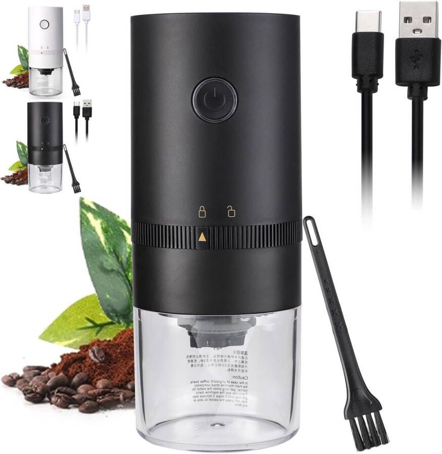 Elektrische koffiemolen-draagbaar-kleine koffiemolen- oplaadbaar-grove korrelinstellingen- elektrisch maalapparaat met keramische kern voor koffiebonen- granen en specerijen- Zwart
