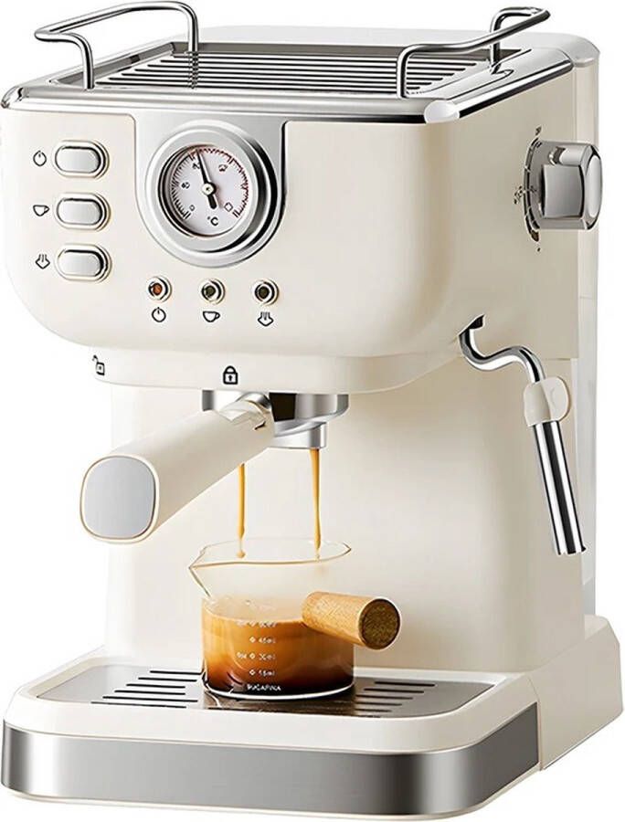 Venori Koffiezetapparaat 20 Bar Espresso machine Koffieapparaat Cappuccino Met Melkopschuimer koffiemachine met bonen Beige Retro 19.5 x 26 x 28