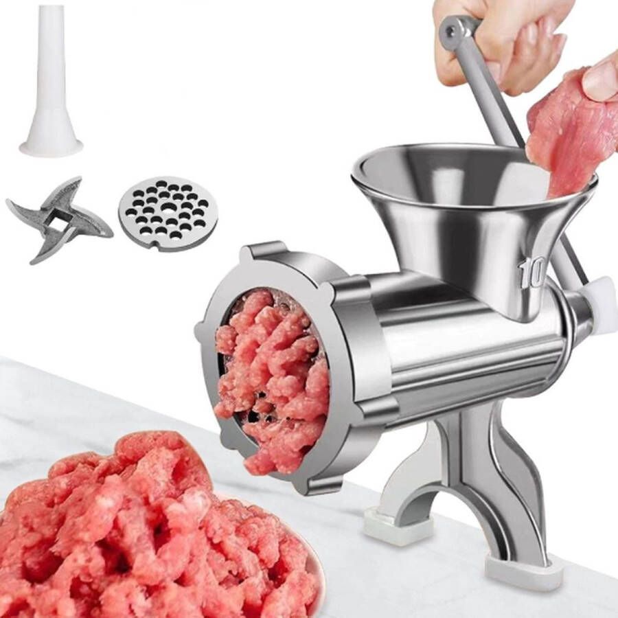 Verk Gehaktmolen Worstenmaker Vleesmolen Gehaktmolen met Worstenvuller Duurzaam Nr 10 Aluminium
