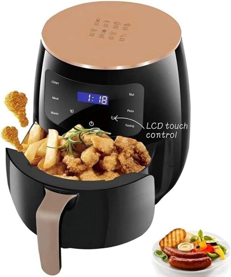 VERON VR-1011 Airfryer – 1400W – 5 Liter Binnenmand 6 Liter Buitenpan – Digitale Touchscreen – Zwart Goud - Foto 1