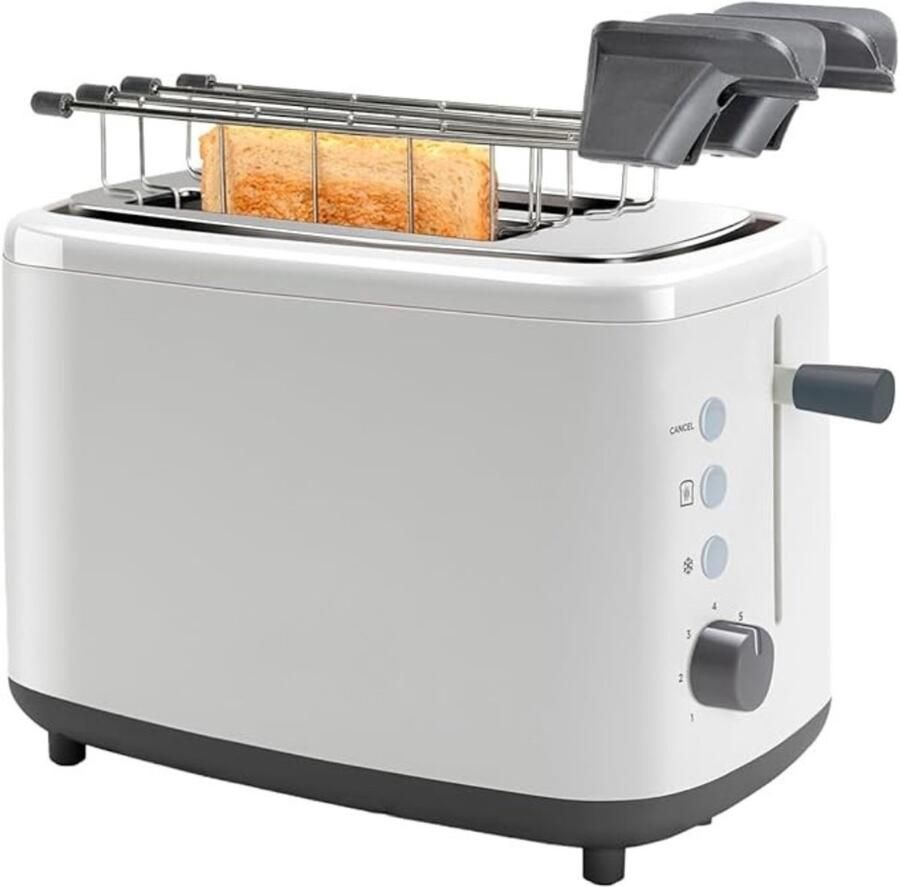 Verte Broodrooster met Tostiklemmen Broodrooster 2 Sleuven Automatische Centrering 7 Bruiningsstanden 3 Verwarmingselementen van Mica 3 Functies Uitneembare Kruimellade Roestvrij Staal 900 W Wit