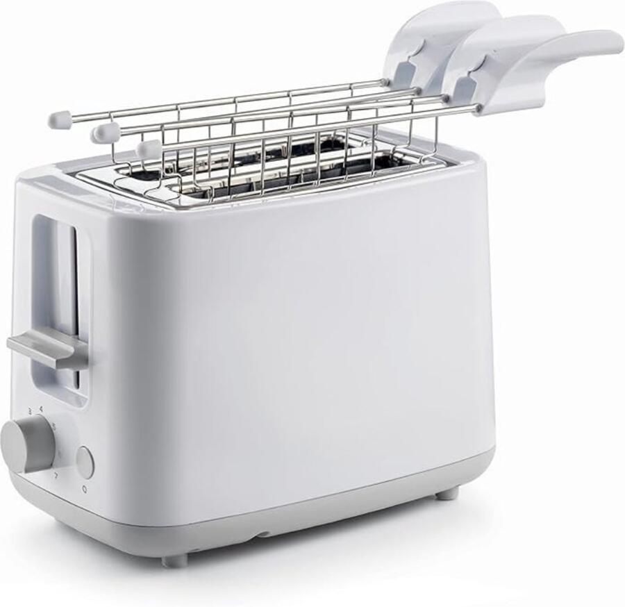 Verte Broodrooster met Tostiklemmen Ontbijtbroodrooster 7 Bruiningsstanden Automatische Uitworp Uitneembare Kruimellade Stopknop Roestvrijstalen Tang 760 W Wit