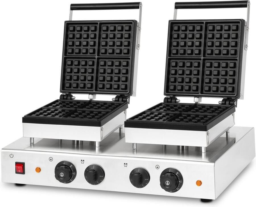 Vertes Belgisch wafelijzer dubbel maakt 8 wafels tegelijk 160 stuks per uur 3200 watt Teflon-coating roestvrijstalen behuizing