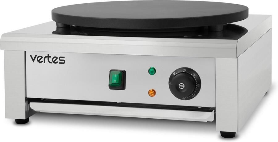 Vertes Crêpesmaker Crêpesplaat Crêpesmaker Elektrisch van roestvrij staal met plaat van 40 cm (3000 W antiaanbaklaag temperatuur traploos regelbaar van 50-300 °C Gastro Profi incl. houten spatel)