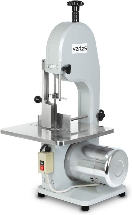 Vertes elektrische botzaag met een vermogen van 750 watt en een roestvrijstalen zaagblad van 1650 mm professionele botzaag voor de horeca veiligheidsvoeding zaaghoogte 210 mm zaagdikte 4-180 mm