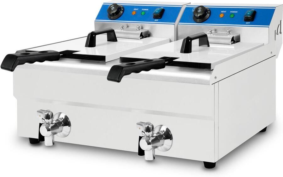 Vertes friteuse van roestvrij staal inhoud 2 x 13 liter 50-200°C 6000W 230V koudezoneprincipe professionele horeca-friteuse met aftapkraan eenvoudig te reinigen