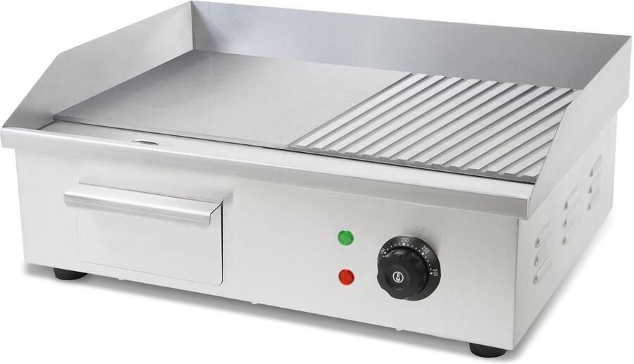 Vertes Grillplaat Braadplaat Plancha Grill Elektrisch 3000W van roestvrij staal Grilloppervlak Glad & Met groeven 55x35cm Thermostaat Temperatuur 50-300°C Spat- & Warmtebescherming