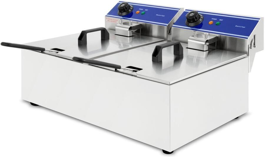 Vertes Professionele elektrische friteuse 2x 10 l 6000 W 230 V koude zone-principe temperatuur 50-200 °C frituurmand resetfunctie roestvrij staal werkt op frituurolie
