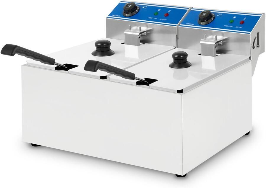 Vertes Professionele elektrische friteuse 2x 8 l 2x 2 8 kW 230 V koude zone-principe temperatuur 60-200 °C frituurmand resetfunctie roestvrij staal werkt op frituurolie