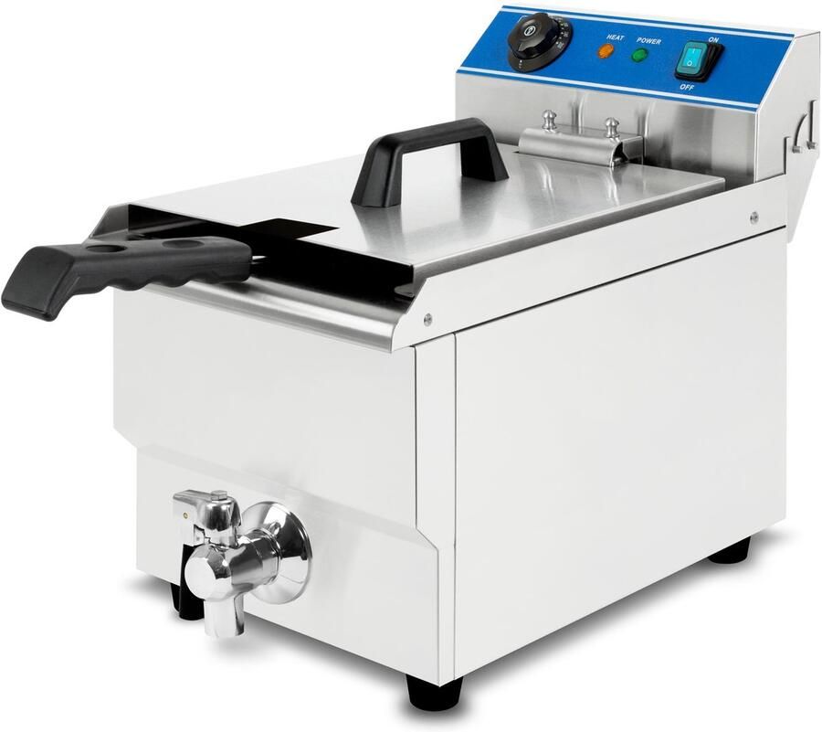 Vertes Roestvrijstalen friteuse met een inhoud van 16 liter 50-200 °C 3000 W 230 V koudwaterzone-principe professionele friteuse voor de horeca met aftapkraan eenvoudig te reinigen horeca-friteuse