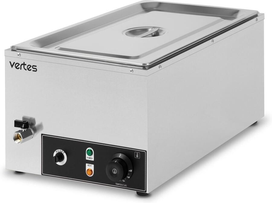 Vertes Voedselwarmer Buffetwarmer Warmhoudbak Voor voedsel Elektrisch 1000 W van roestvrij staal (incl. 1x 1 1 GN-bak met deksel voor 20 5 l bain-marie waterbad temperatuur traploos instelbaar van 0-85 °C)