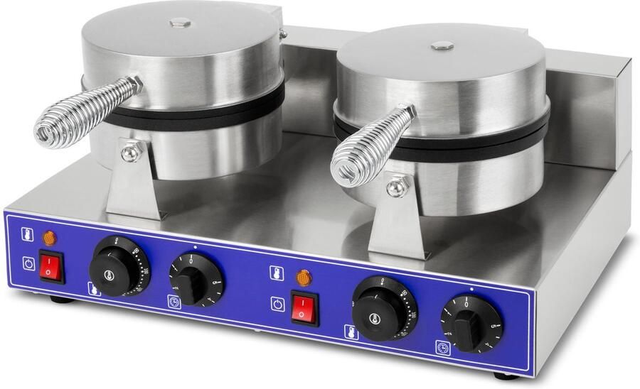 Vertes Wafelijzer Belgische Wafelmaker Dubbel Elektrisch 2000W Roestvrij Staal (2x Timer 5 min 2x Temperatuur 50-300 °C Traploos Instelbaar 4 Antislip Rubberen Voetjes Antiaanbaklaag)