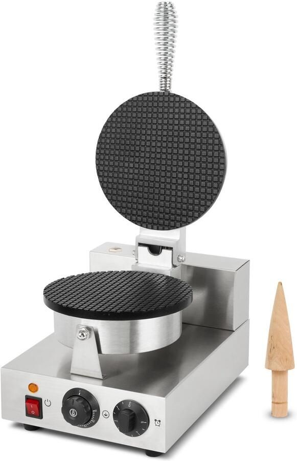 Vertes Wafelijzer ijshoorntjesmaker 24 stuks per uur hoorntjes inbegrepen instelbare temperatuur van 0°-300°C timer teflon gecoat gietijzeren hoorntjesmaker met roestvrijstalen behuizing 1000 W