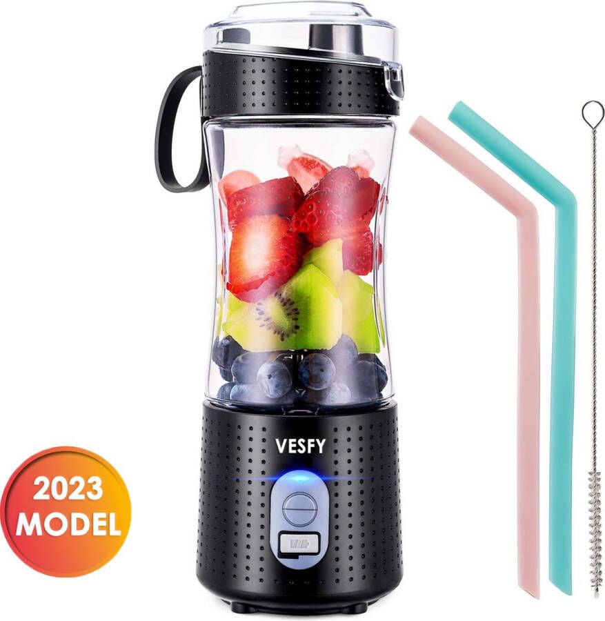 Vesfy Blender To Go met Bekerbostel en Gratis Recepten Incl. Rietjes 380ml USB Oplaadbaar Mini blender Smoothie maker mixer Smoothie blender - Foto 3