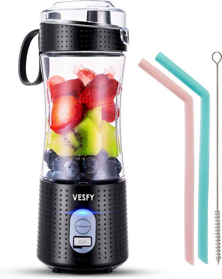 Vesfy Blender To Go met Bekerbostel en Gratis Recepten Incl. Rietjes 380ml USB Oplaadbaar Mini blender Smoothie maker mixer Smoothie blender - Foto 2