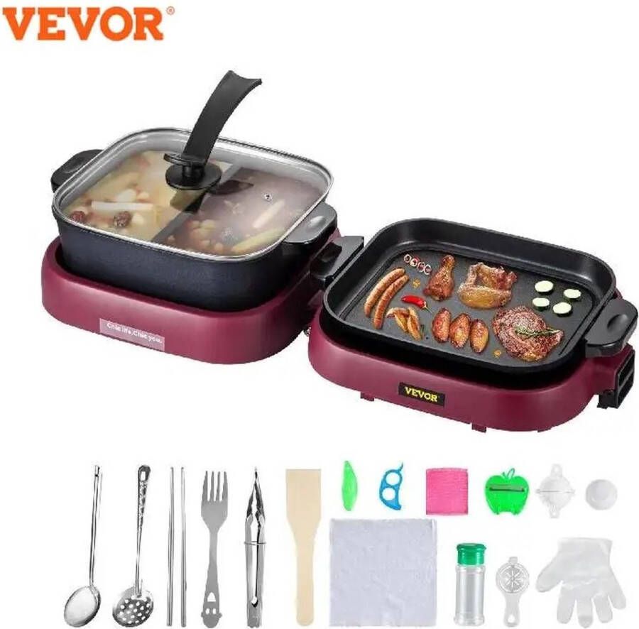 Vevor 2 in 1 Bbq Grill Hete Pot 2100W Multifunctionele Elektrische Grill Hot Pot 70x29x25 5 cm Grill Indoor Hot Pot van Gegoten Aluminium en Gehard
