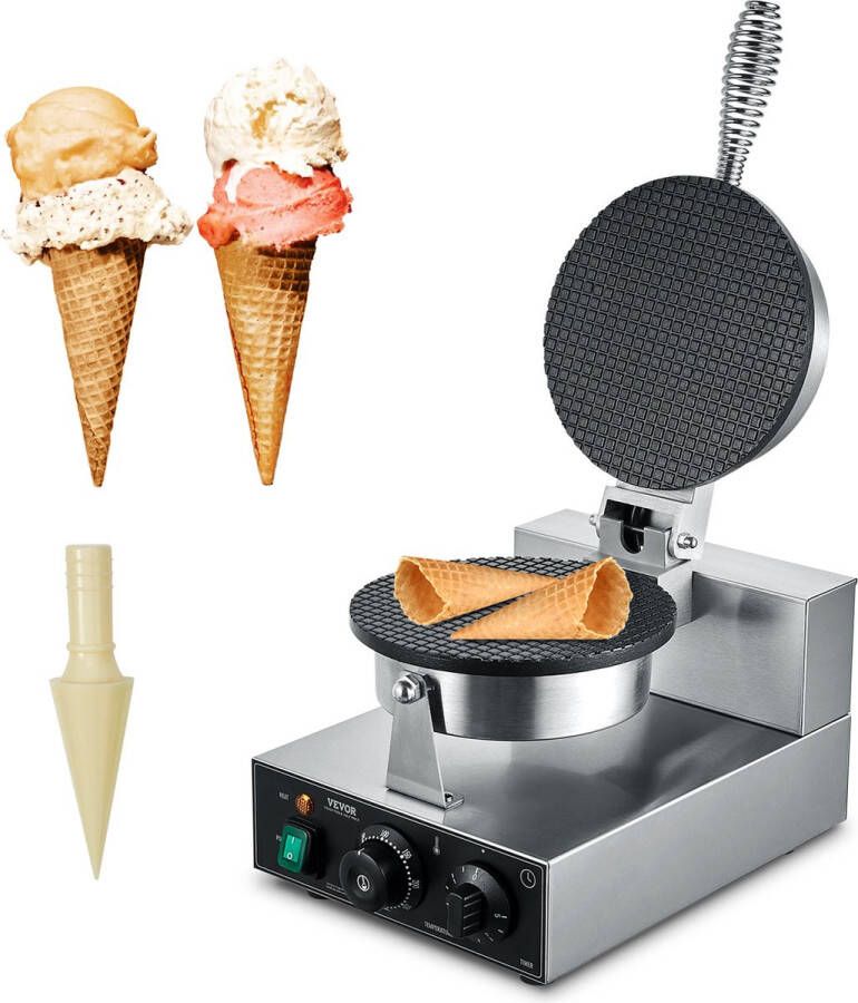 Vevor 25 x 46 5 x 27 cm Elektrische Ijshoornmachine Commerciële Wafelkegel 1230 W Vier Rubberen Voetjes aan de Onderkant met de Temperatuurregelaars (50-300 °C)
