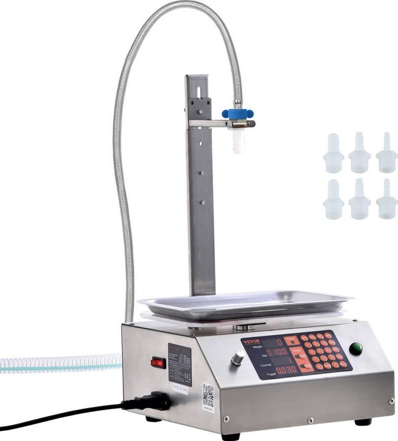 Vevor 30g-15kg Vloeistofvulmachine Roestvrij Staal Digitale Besturing Druppelbestendig Ontwerp met 6 Mondstukken en 1 Toevoerslang en Uitlaatslang voor verwerkt Honing Olie Dranken Lotion en Andere Vloeistoffen en Pasta's