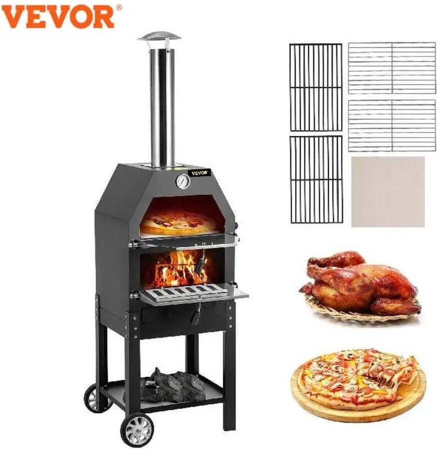 Vevor BBQ Luxe BBQ Pizza oven Outdoor 2 in 1 Buitenoven Houtoven Pizzasteen Houtskool BBQ