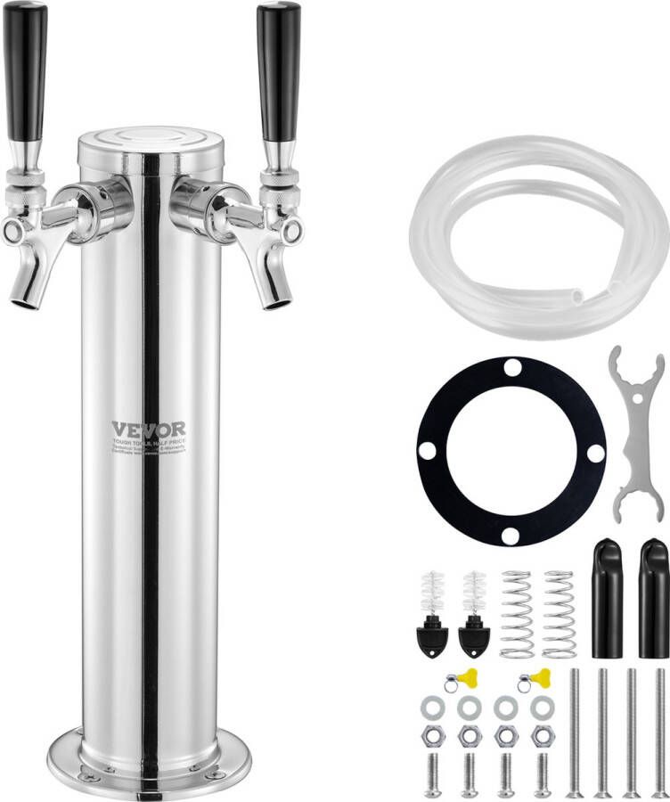Vevor Biertoren Met Zelfsluitende Kraanveer 8 Mm Dik Isolatieschuim 2 Stukken Pvc-Buis Van 152 4 Cm Roestvrijstalen Kolom En Verchroomde Massief Messing Biertaps Voor Bruiloften Feesten En Bars