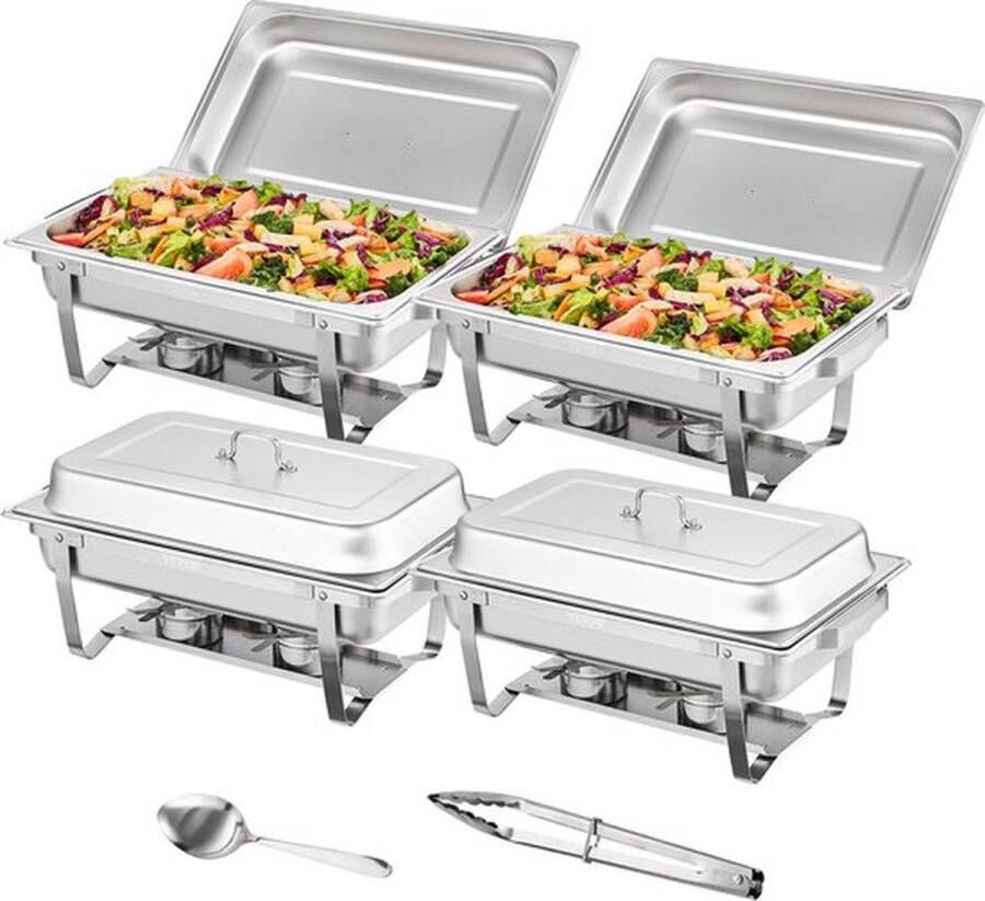 Vevor Buffetwarmer 4 stuks Restaurant Kwaliteit Chafing Dish Warmhoudbakken Groot Formaat