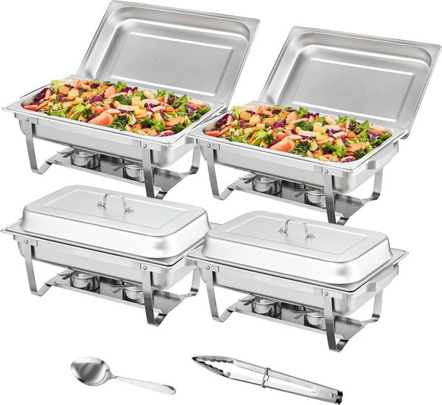 Vevor Buffetwarmer Warmhoudbak Chafing Dish Warmhoudplaat 4 Stuks 60x35x32cm Zilver
