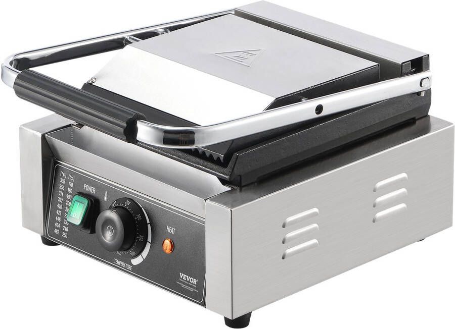 Vevor Commerciële Panini Grill 22 6 x 22 86 cm Multifunctioneel Roestvrijstalen Buitenkant Gelijkmatige Verwarming Instelbare Temperatuur 50-300°C Ideaal voor Vegetarisch Vlees Tosti's Hamburgers en Meer - Foto 2