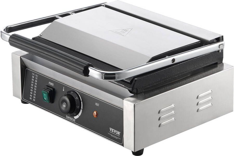 Vevor Commerciële Panini Grill 36 x 23 cm Multifunctioneel Roestvrijstalen Buitenkant Gelijkmatige Verwarming Instelbare Temperatuur 50-300°C Ideaal voor Restaurants Eetstalletjes en Meer - Foto 2