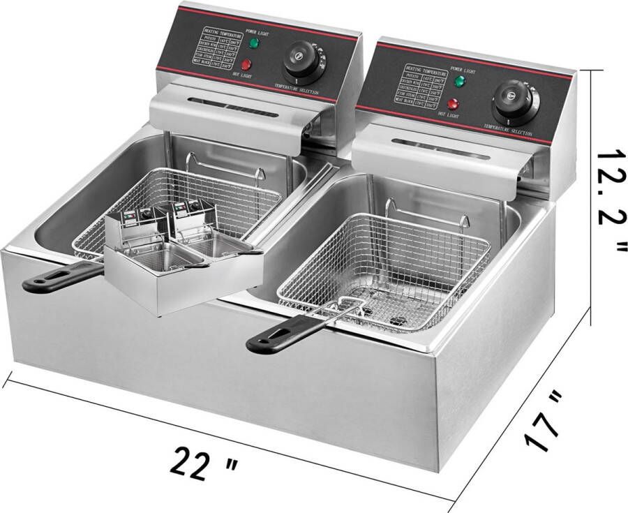 Vevor Dubbele Frituurpan dubbel 2x 6L 2x 2500W Ptfe 220V Afzonderlijke schakeling