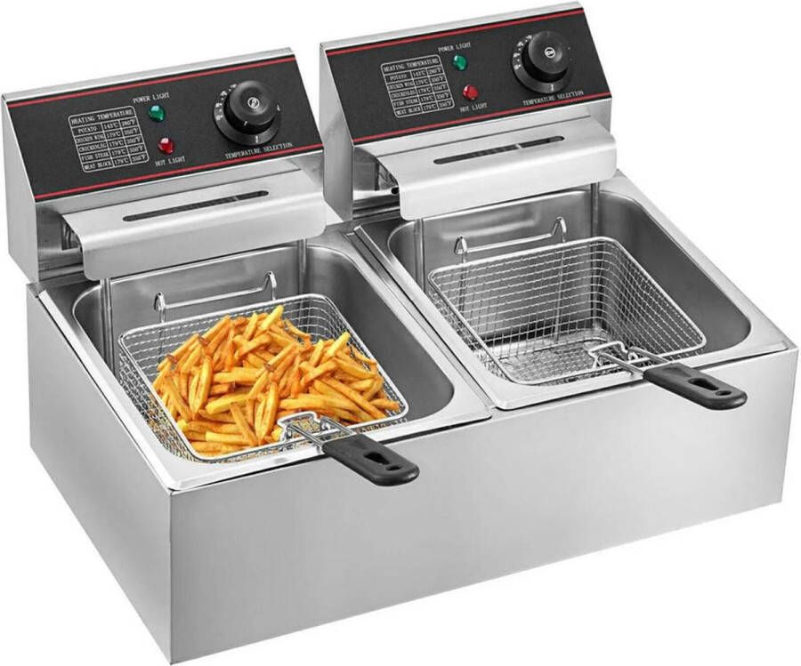 Vevor Frituurpan Dubbele tanks 220V 500W 50Hz Teflon materiaal Roestvrij staal 6Lx2 Zilver