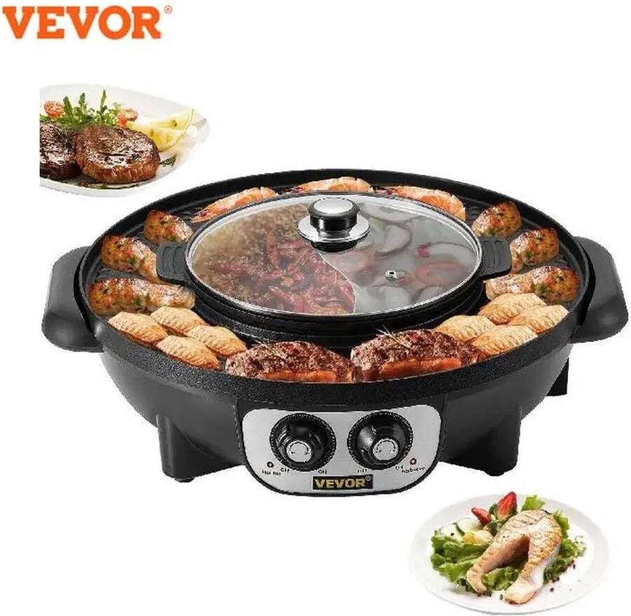 Vevor Glowhub Comfort Living Koreaanse BBQ en Hotpot Elektrische Set Geniet van een Koreaanse Grill en Hotpot Ervaring Gourmetstel met Steengrill Zwart