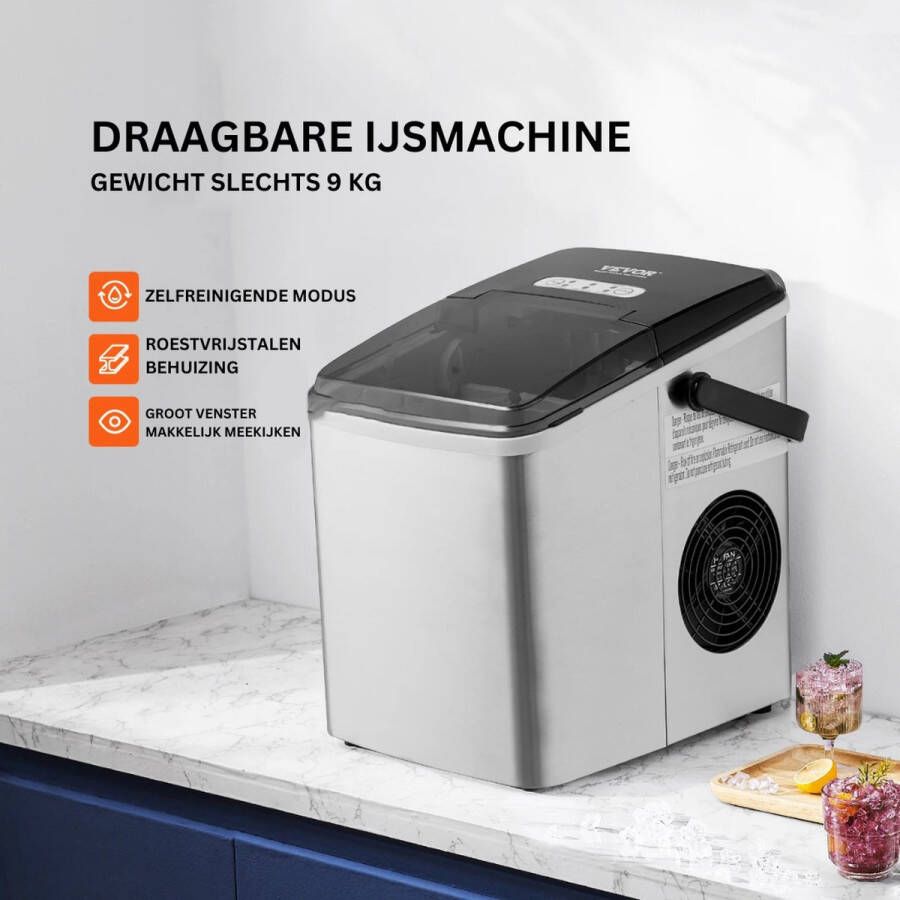 Vevor Ijsblokjesmachine Crushed Ice Aanrecht Ijsmaker Zelfreinigend Draagbaar 2 Maten Kogelijs Met Schep En Handvat - Foto 2